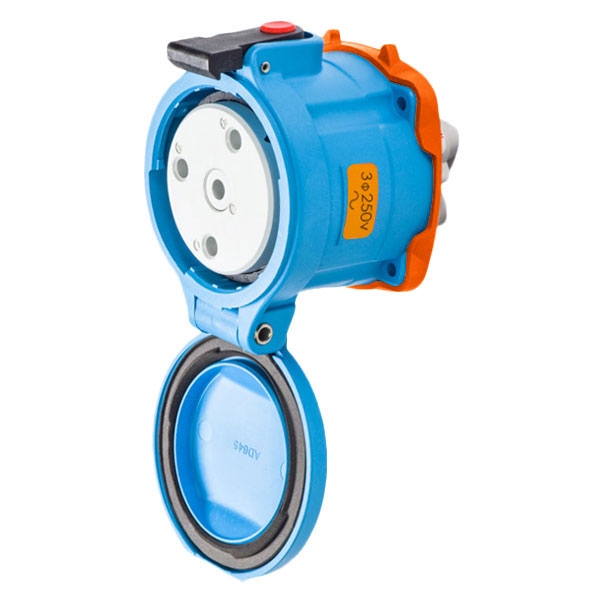 33-64073-NC - DS60 RECEPTACLE POLY BLUE SIZE 4 TYPE 3R 3P+G 60A 250 VAC 60 Hz NO AUX NORMALLY CLOSED LID